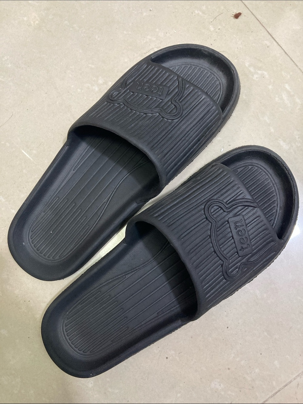 Black Slide Sandals with Textured Strap